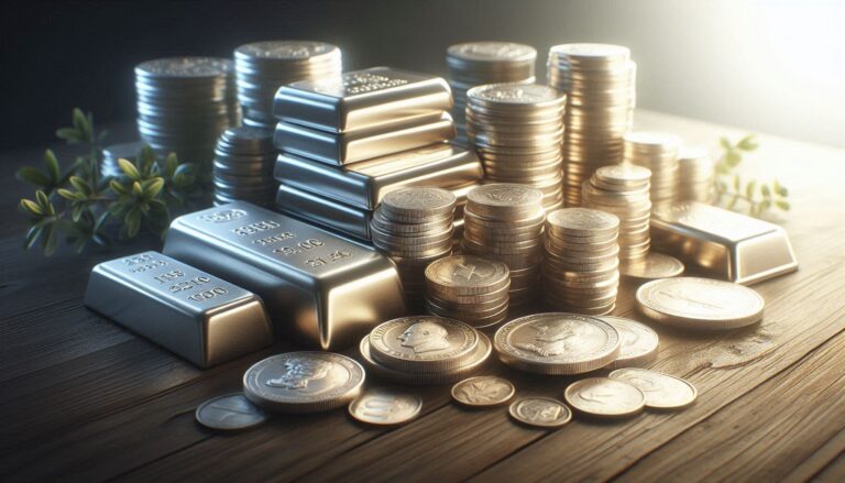 silver coins and bars on the table